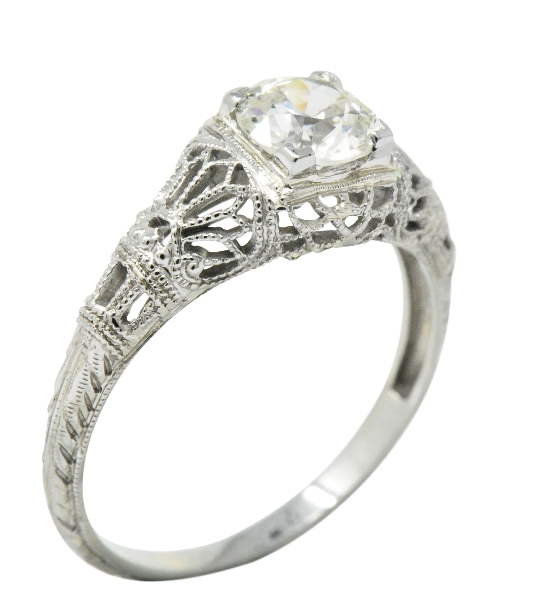Edwardian 0.89 CTW Diamond & 18K White Gold Engagement Ring, GIA