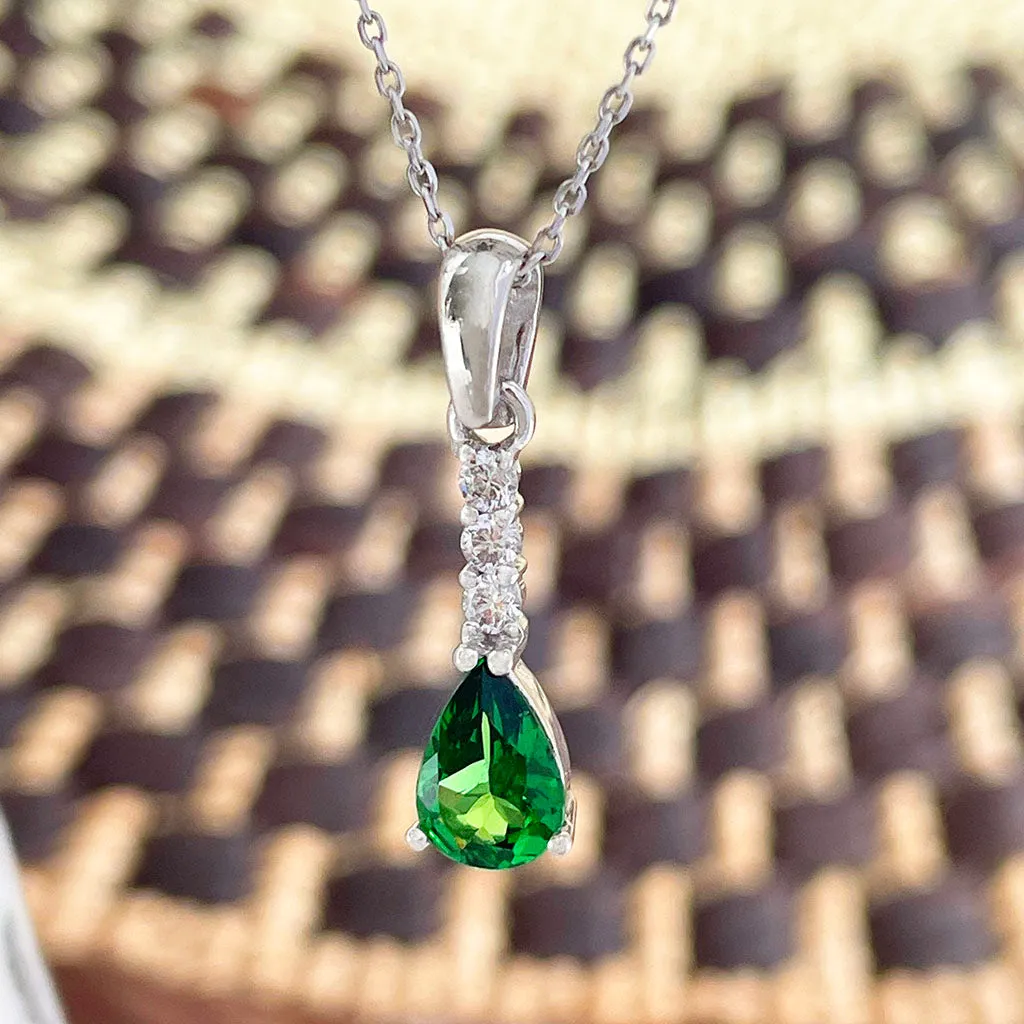 Elegance Defined Diamond Ladder Tsavorite White Gold Pendant
