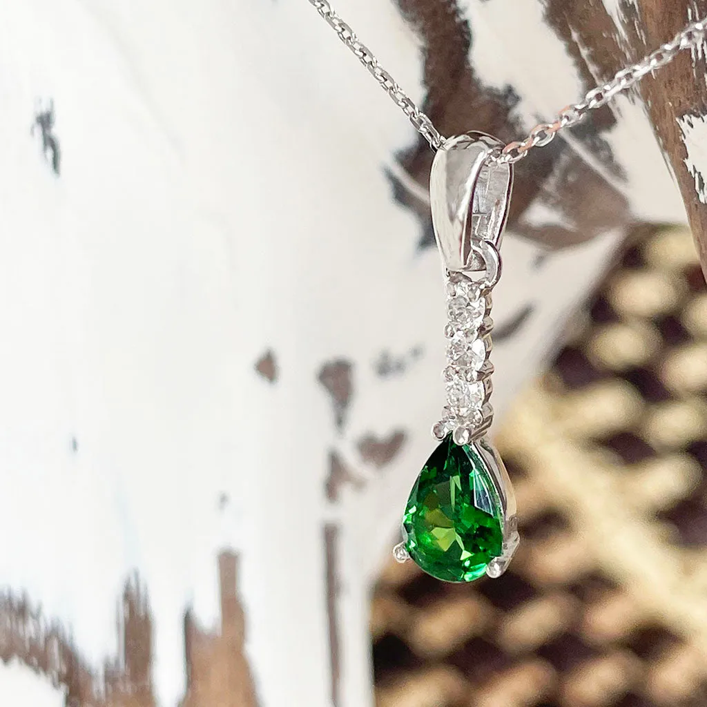 Elegance Defined Diamond Ladder Tsavorite White Gold Pendant