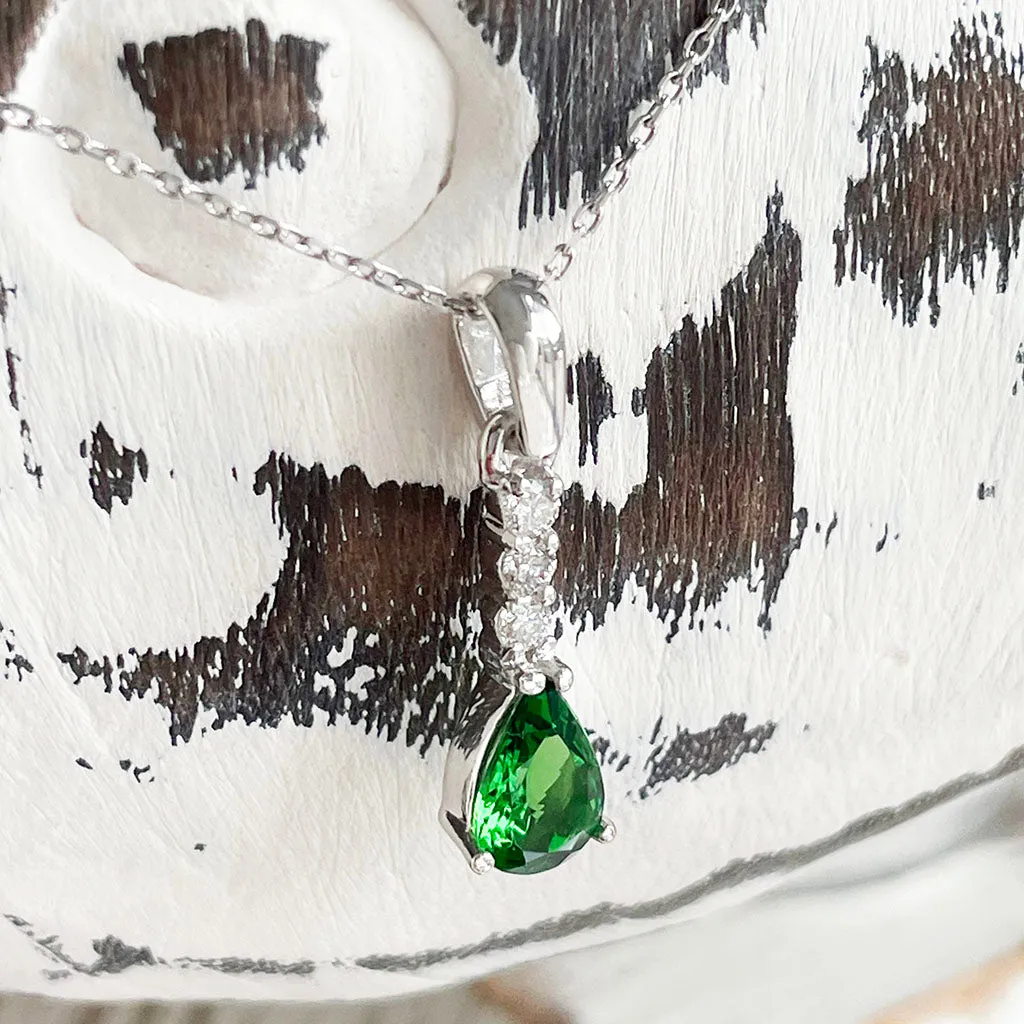 Elegance Defined Diamond Ladder Tsavorite White Gold Pendant