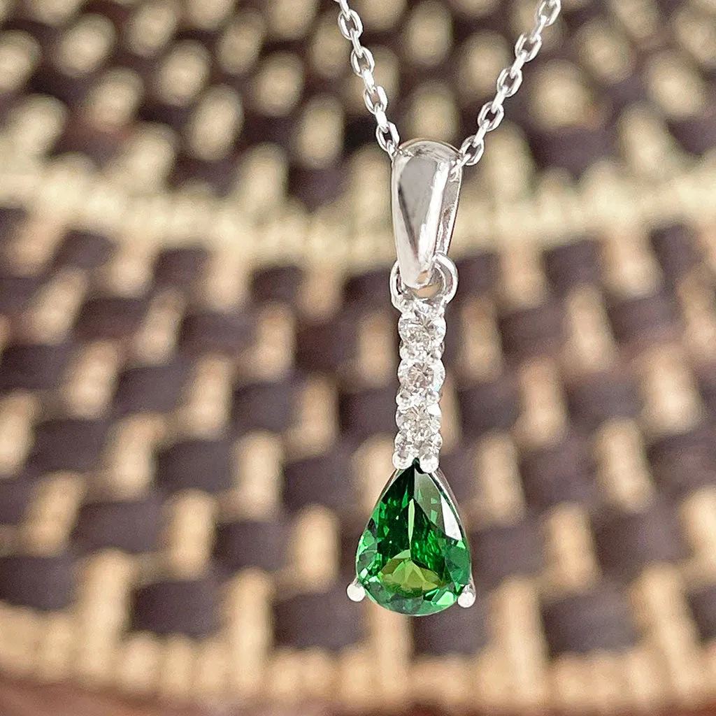 Elegance Defined Diamond Ladder Tsavorite White Gold Pendant