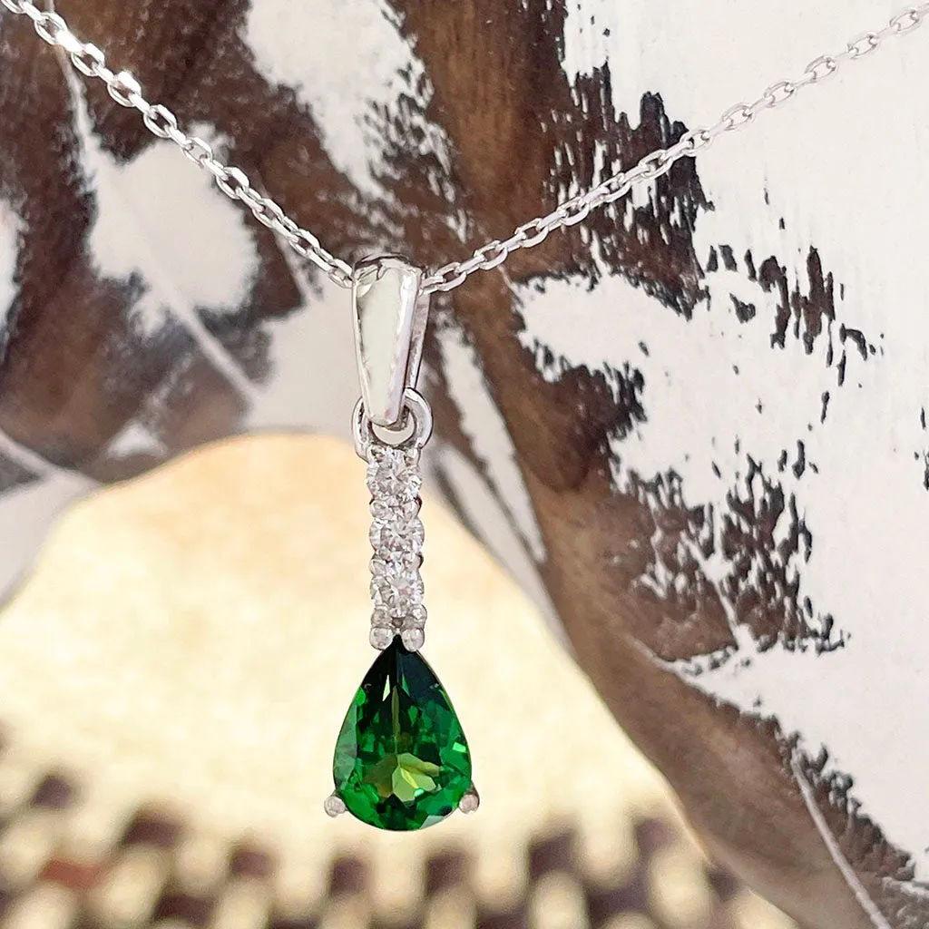 Elegance Defined Diamond Ladder Tsavorite White Gold Pendant