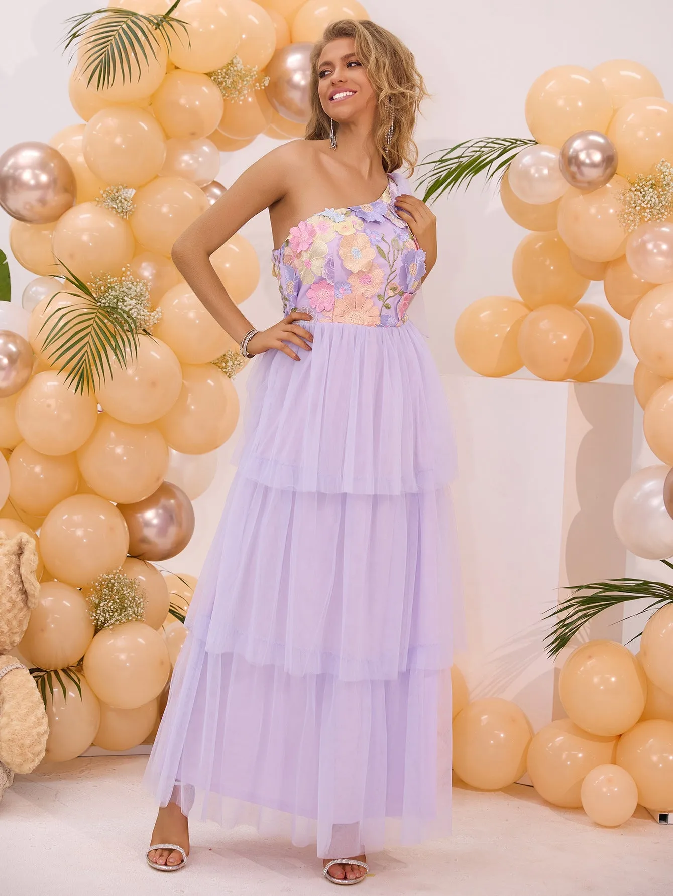 Elegant One-Shoulder Embroidered Long Dress for Stunning Summer Parties