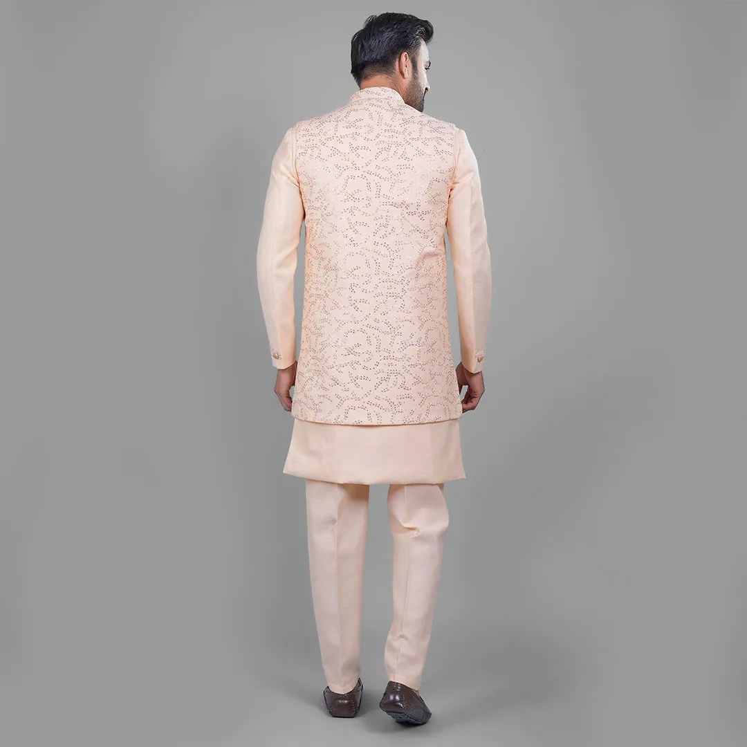 Elegant Peach Indo-Western Ensemble with Long Jacket