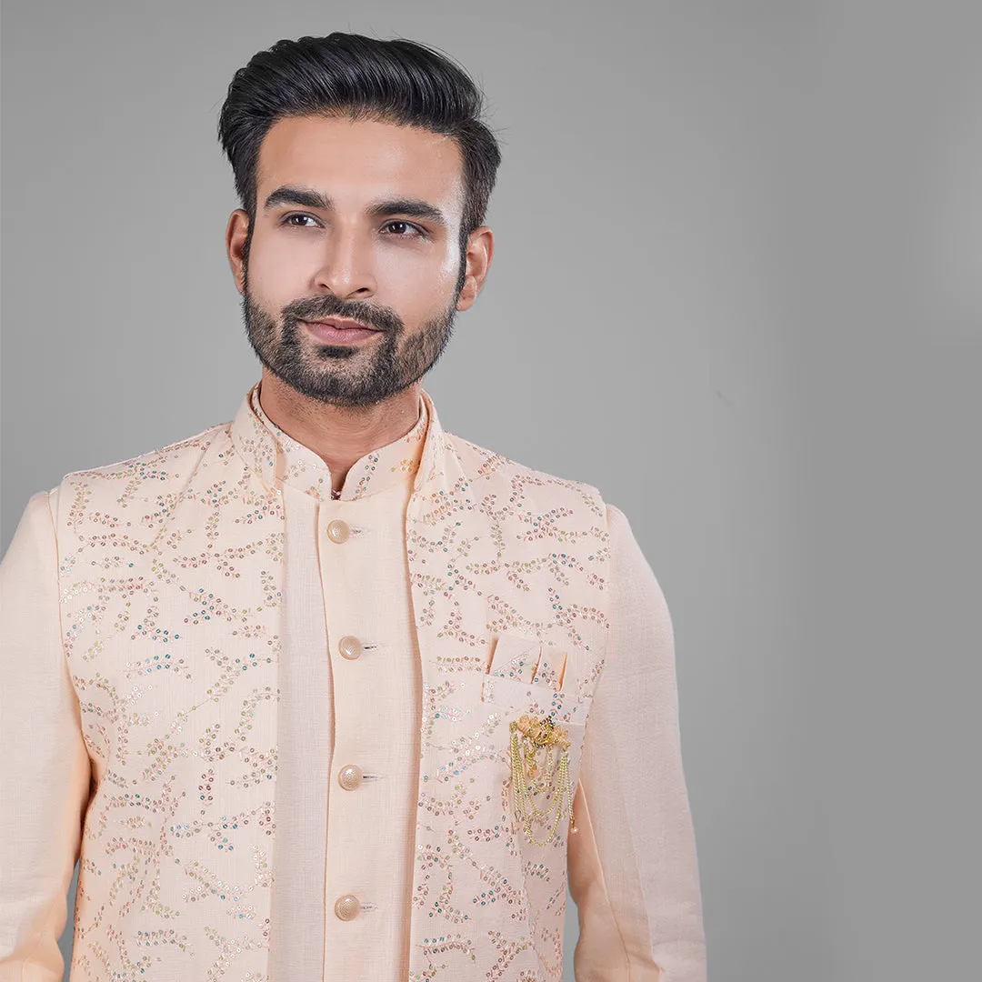 Elegant Peach Indo-Western Ensemble with Long Jacket