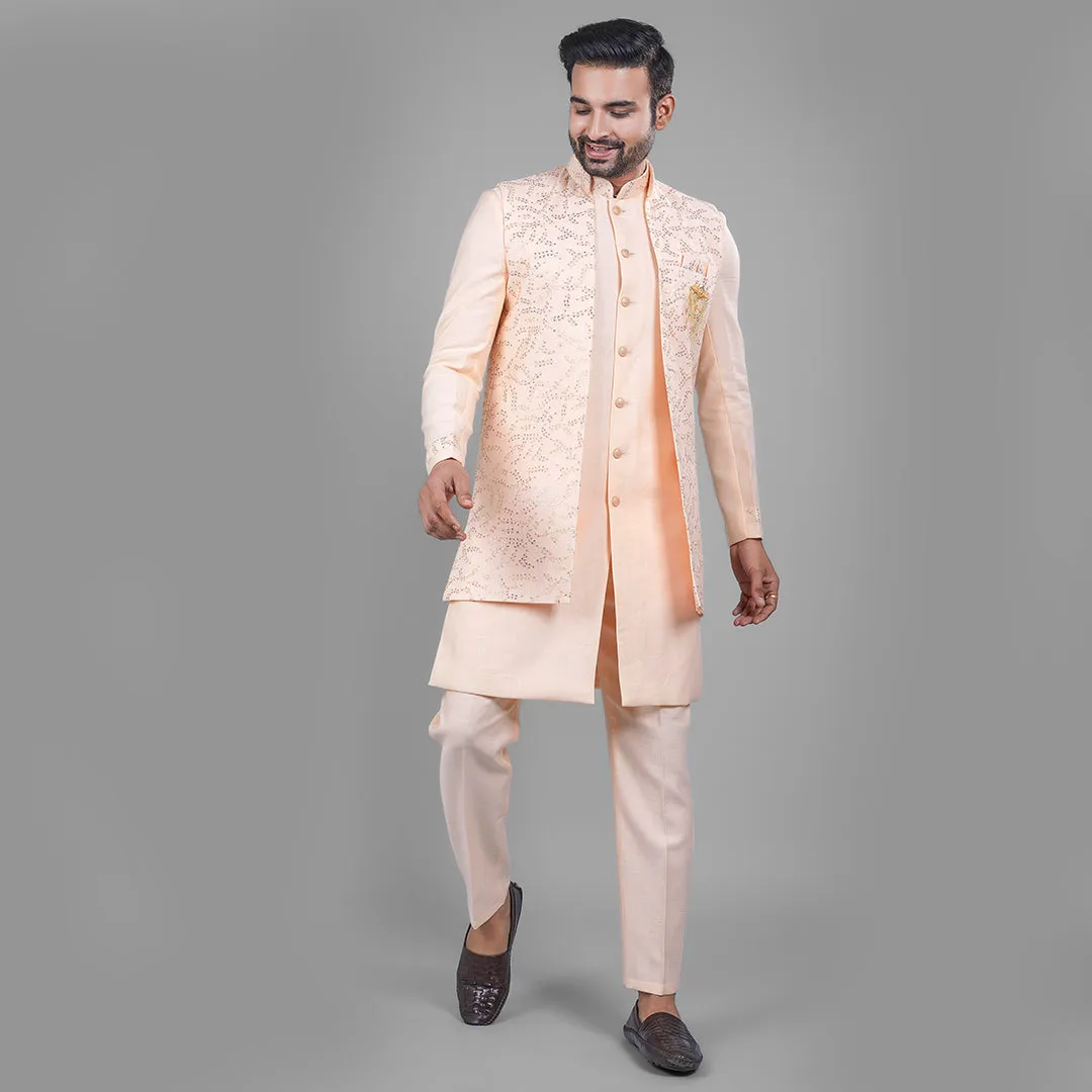 Elegant Peach Indo-Western Ensemble with Long Jacket