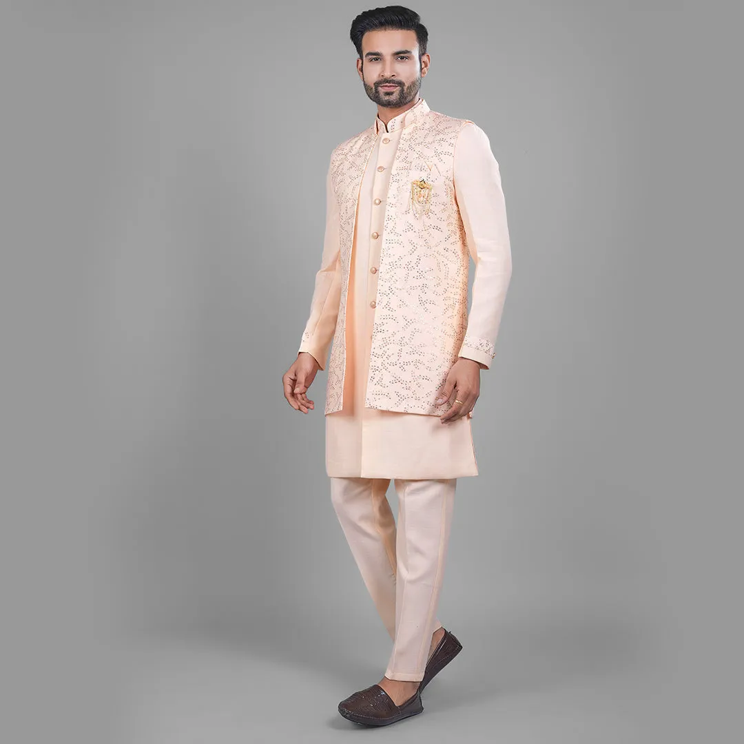 Elegant Peach Indo-Western Ensemble with Long Jacket