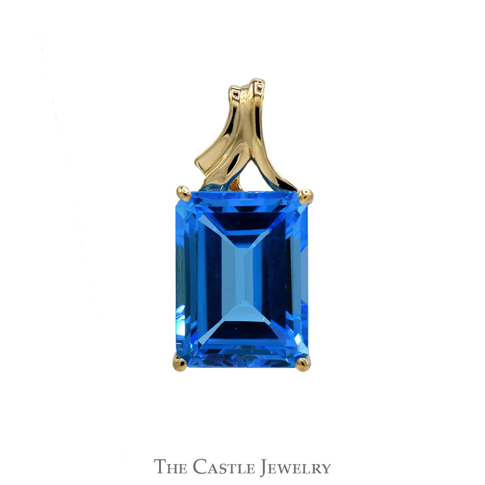 Emerald Cut Blue Topaz Pendant with Curved Bail in 10k Yellow Gold