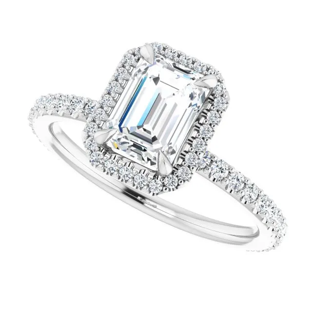 Emerald Cut Diamond Halo Engagement Ring