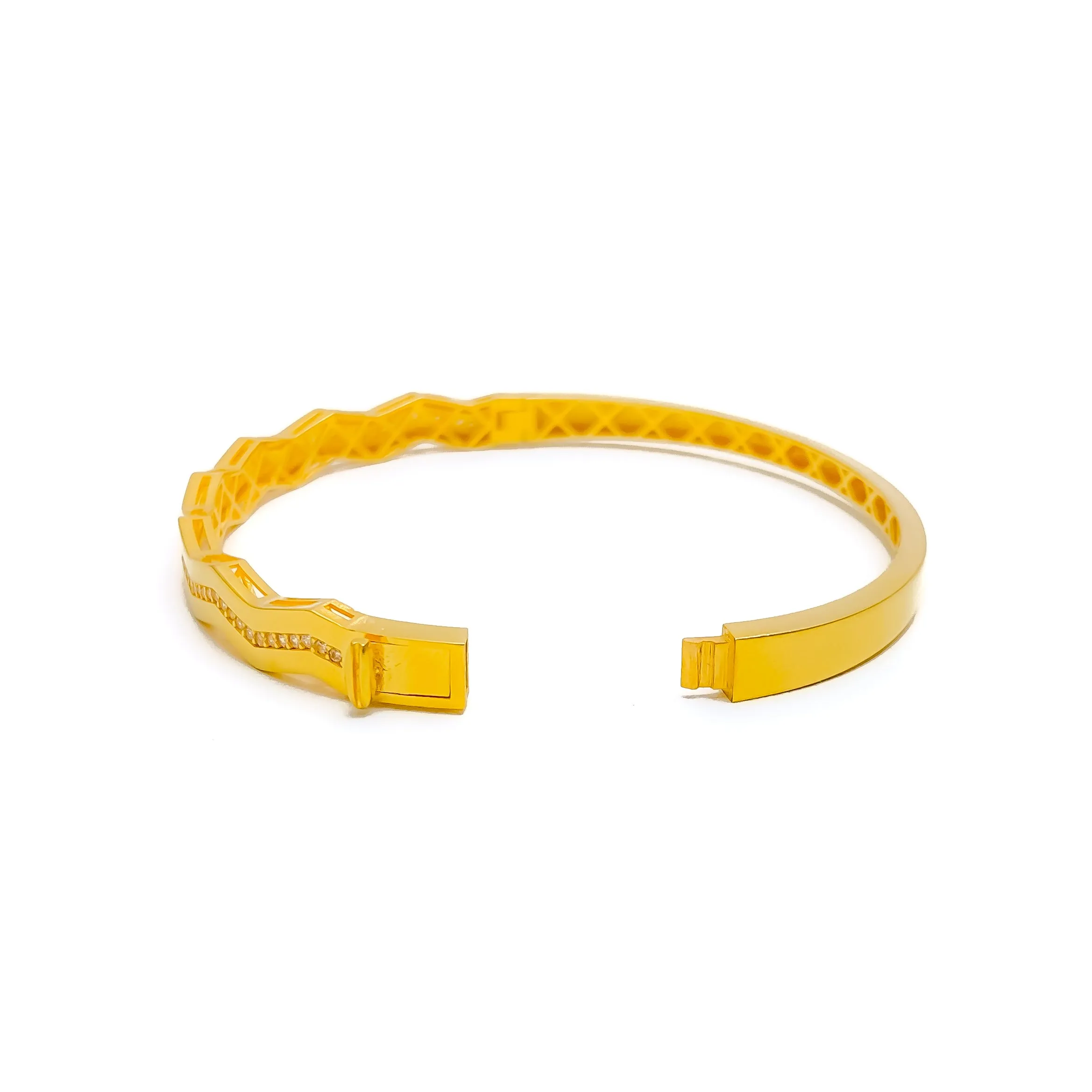 Ethereal Wavy 21k Gold CZ Bangle Bracelet