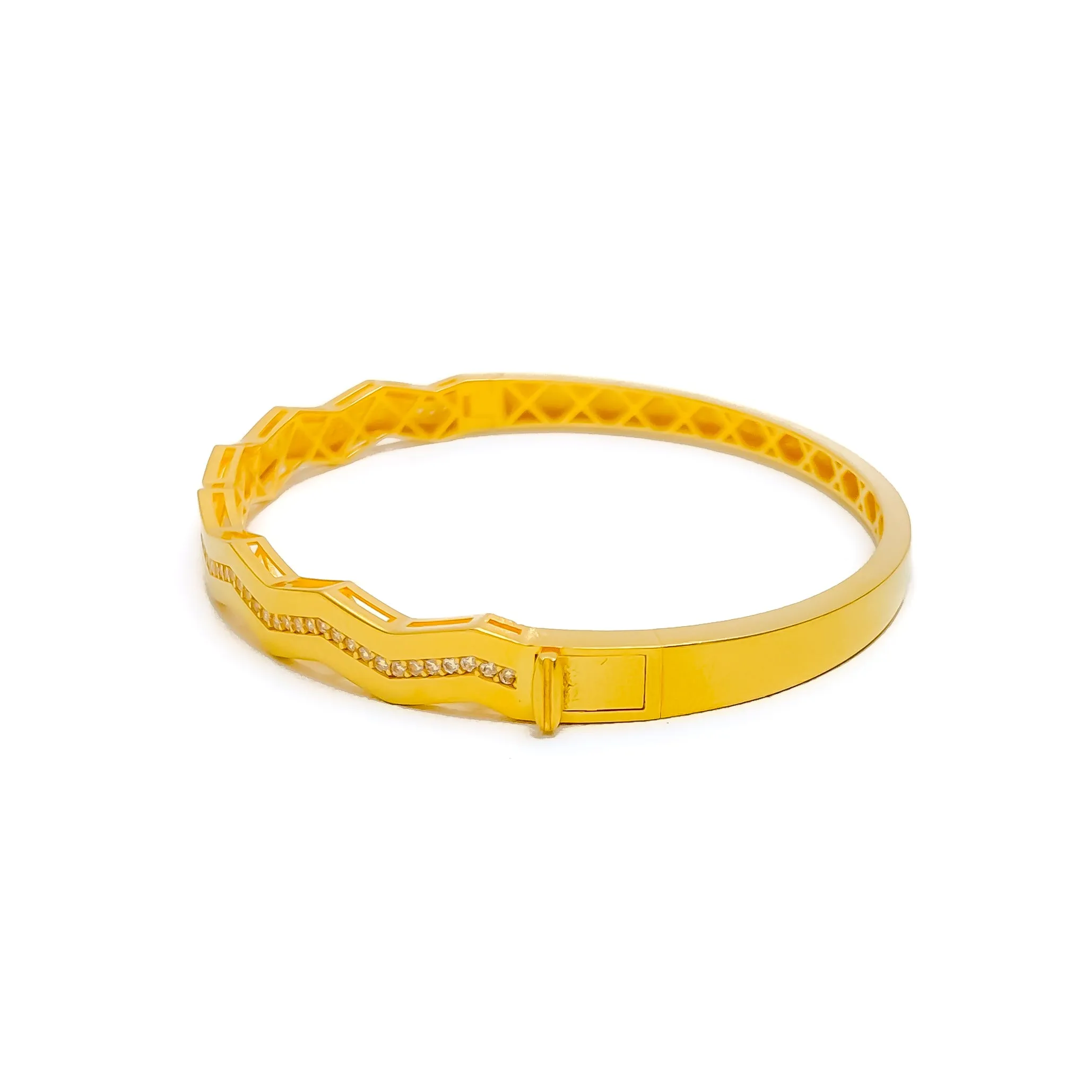 Ethereal Wavy 21k Gold CZ Bangle Bracelet