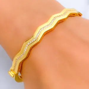 Ethereal Wavy 21k Gold CZ Bangle Bracelet