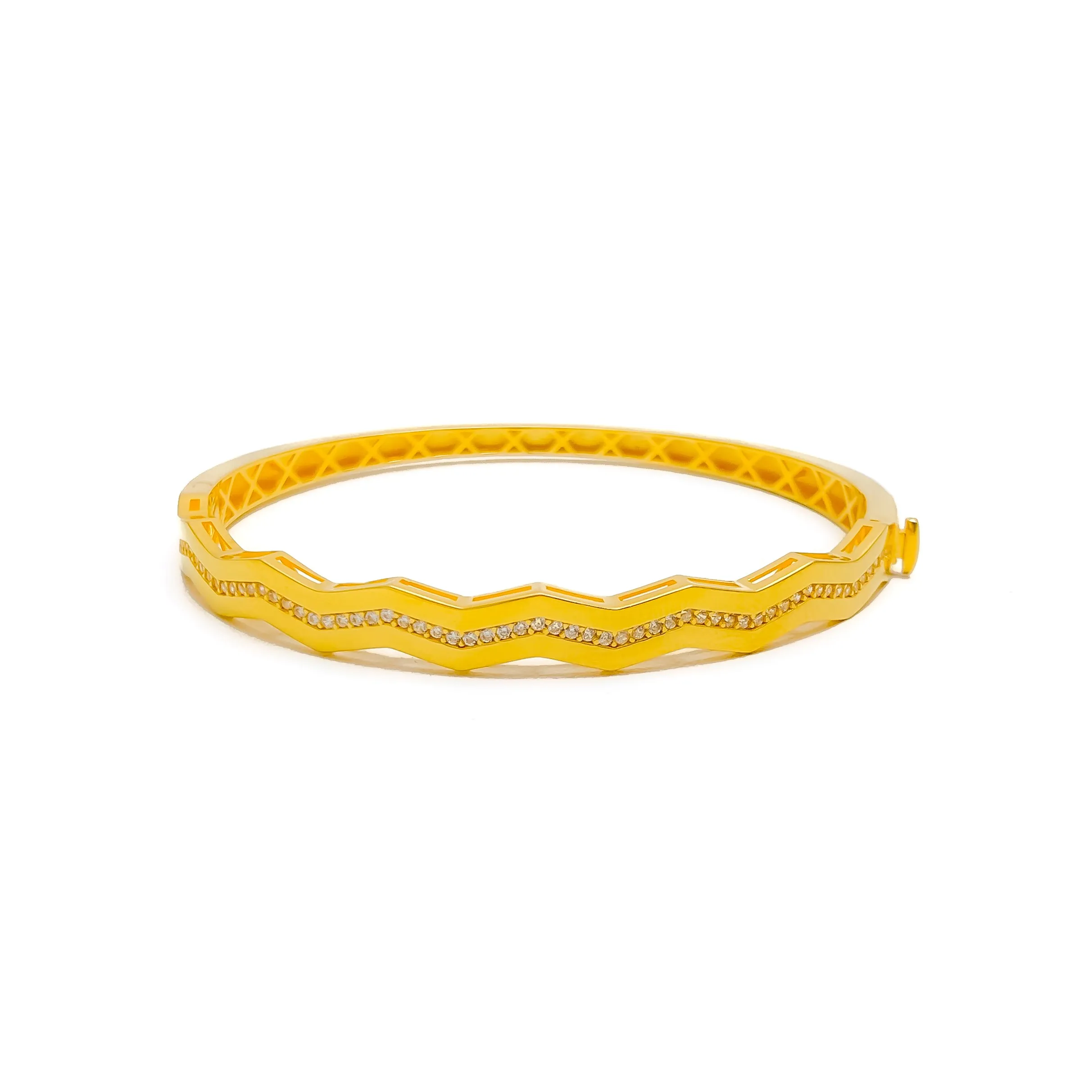 Ethereal Wavy 21k Gold CZ Bangle Bracelet