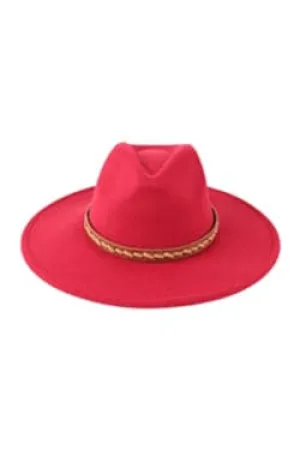 Fashion Brim Hat With Braided Leather Strap Burgundy - Pack of 6