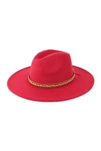 Fashion Brim Hat With Braided Leather Strap Burgundy - Pack of 6