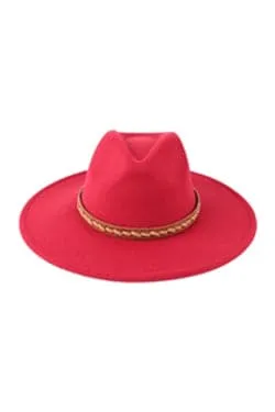 Fashion Brim Hat With Braided Leather Strap Burgundy - Pack of 6