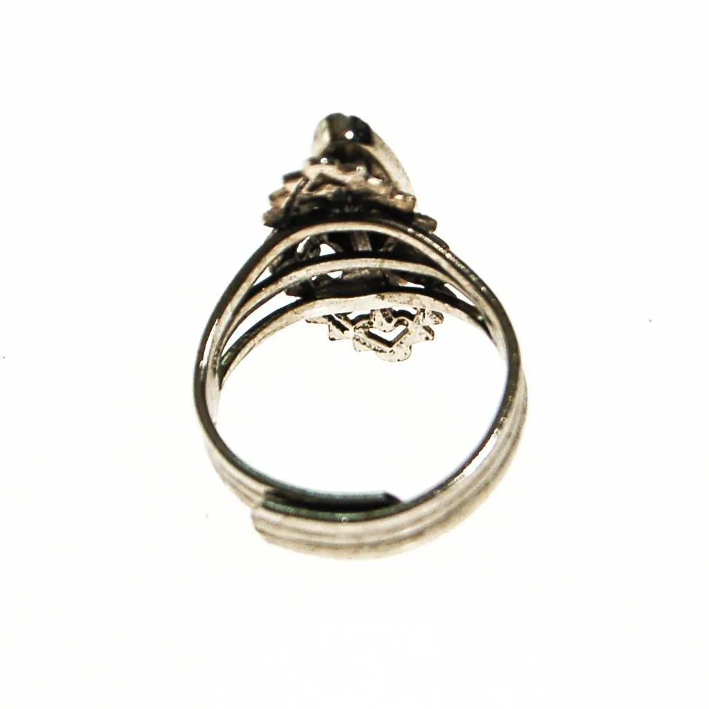Faux Coral Statement Ring, Silver Tone