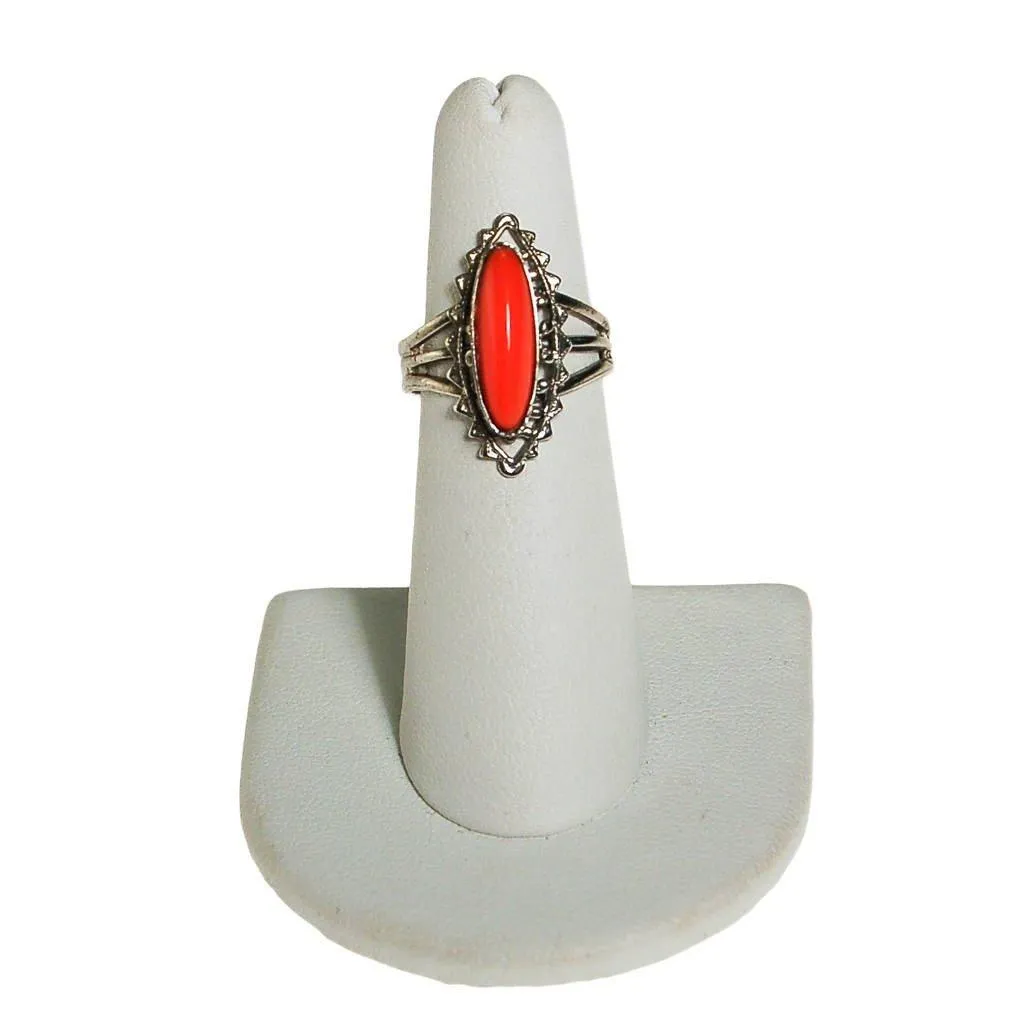 Faux Coral Statement Ring, Silver Tone