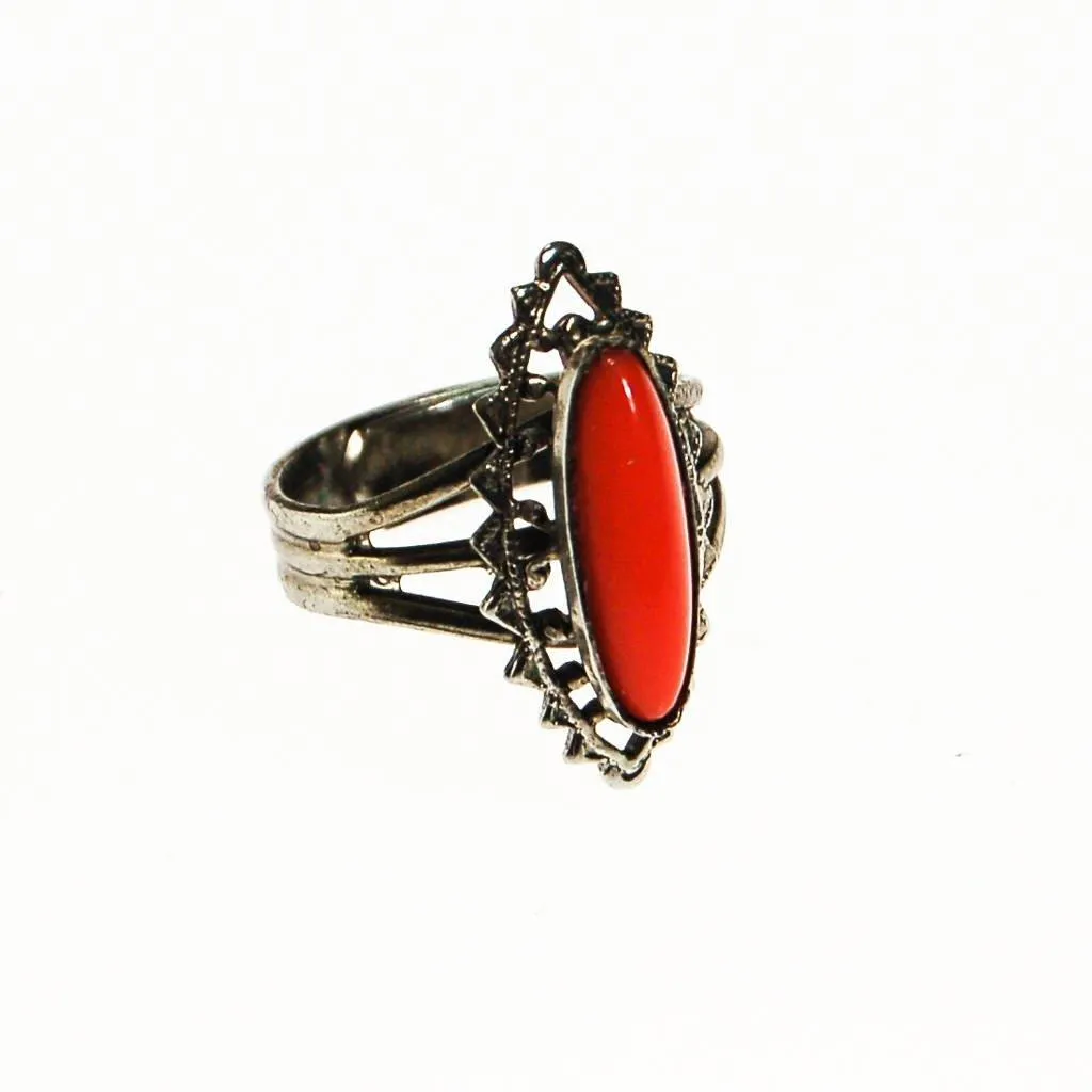 Faux Coral Statement Ring, Silver Tone