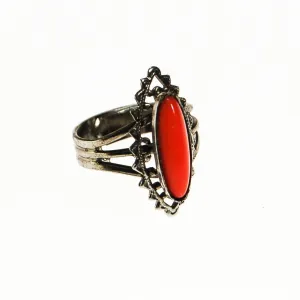 Faux Coral Statement Ring, Silver Tone