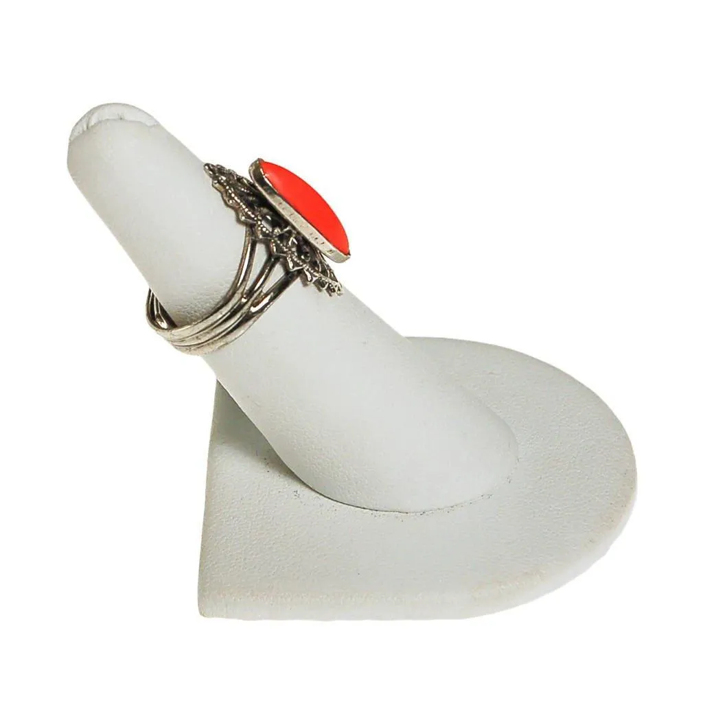 Faux Coral Statement Ring, Silver Tone