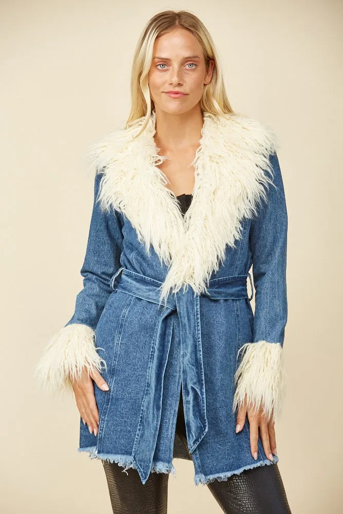 FAUX FUR DENIM COAT W6376JIA