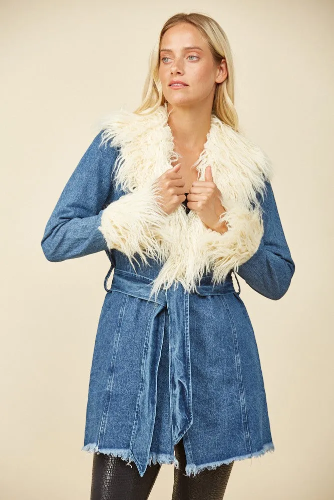 FAUX FUR DENIM COAT W6376JIA