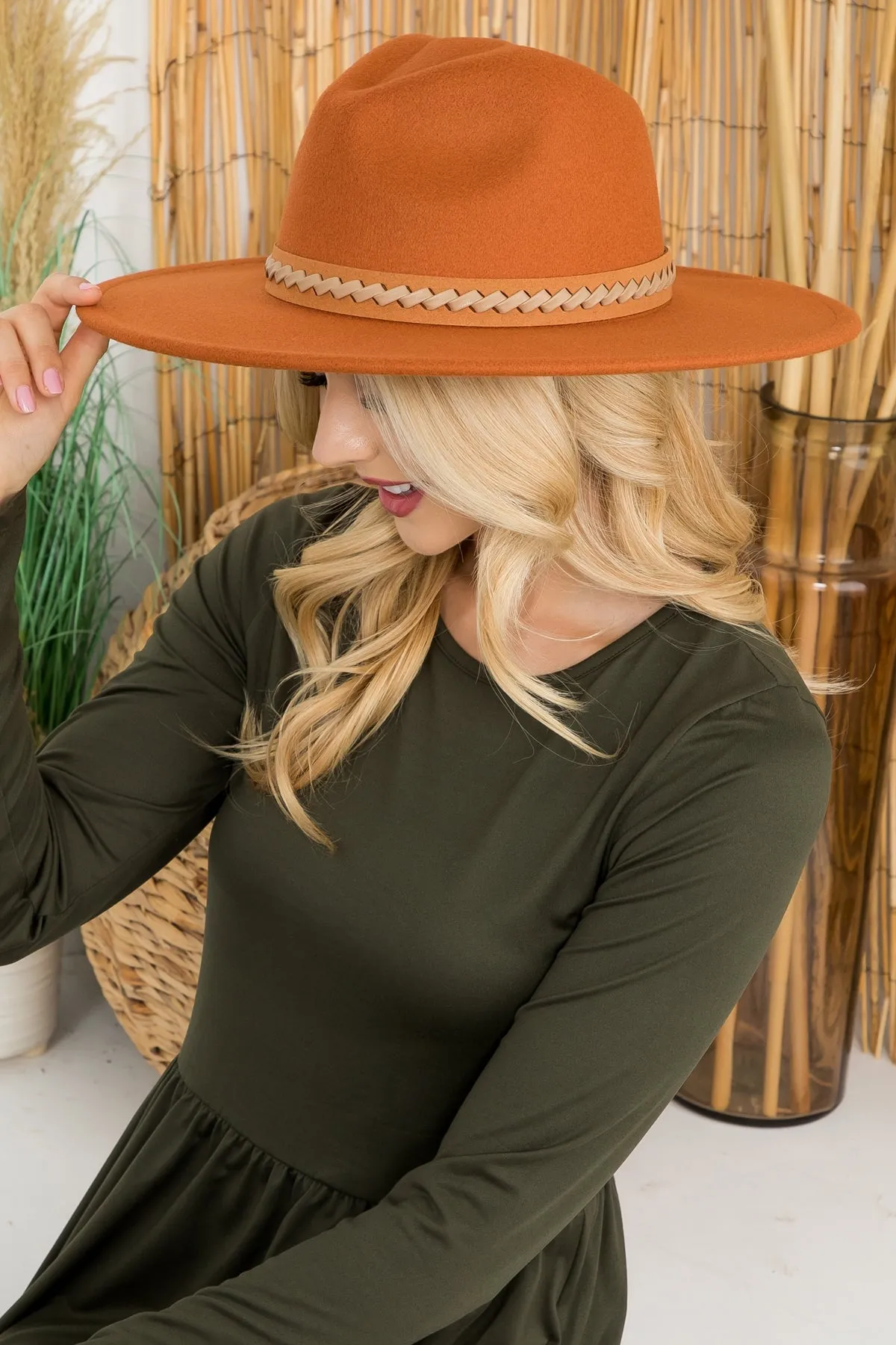 Felt Fashion Brim Hat with Leather Braided Camel - Pack of 6