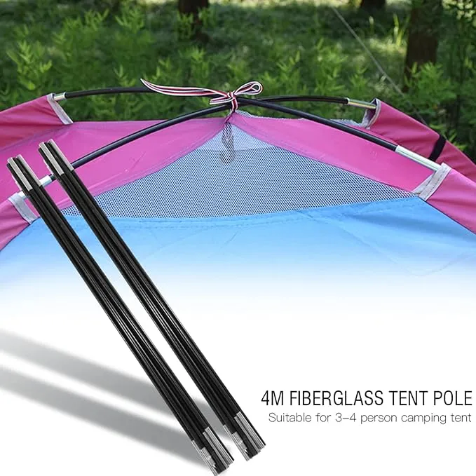 Fiberglass Tent Poles 3.96M, 2 Pieces Universal Fiber Glass Tent Rod Tarp Poles for Awnings, Portable Lightweight Replacement Poles for Camping, Hiking Accessories