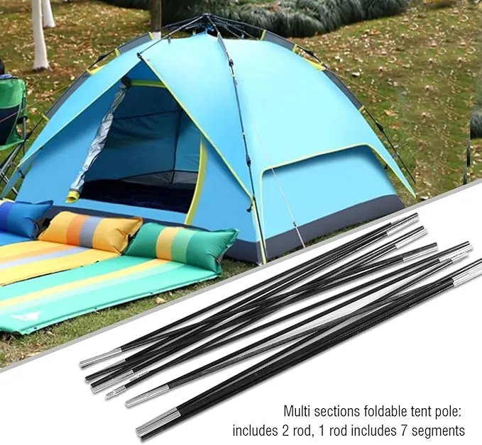 Fiberglass Tent Poles 3.96M, 2 Pieces Universal Fiber Glass Tent Rod Tarp Poles for Awnings, Portable Lightweight Replacement Poles for Camping, Hiking Accessories