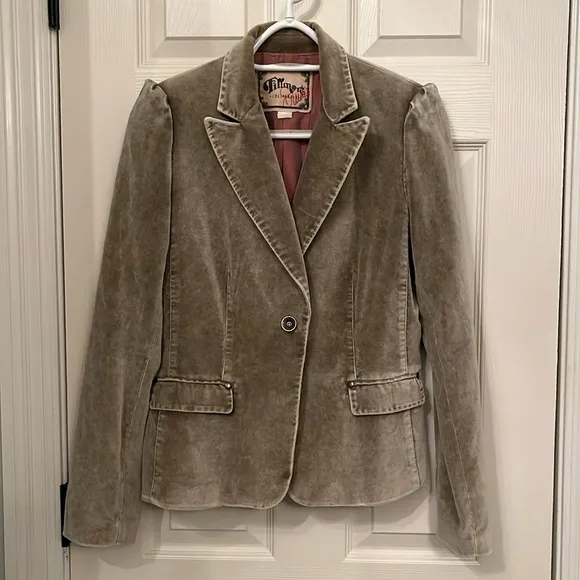 Fillmore Studio Vintage Women’s Tan Velvet 1 Button Blazer Sz Medium Boho Retro