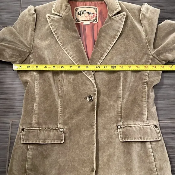 Fillmore Studio Vintage Women’s Tan Velvet 1 Button Blazer Sz Medium Boho Retro