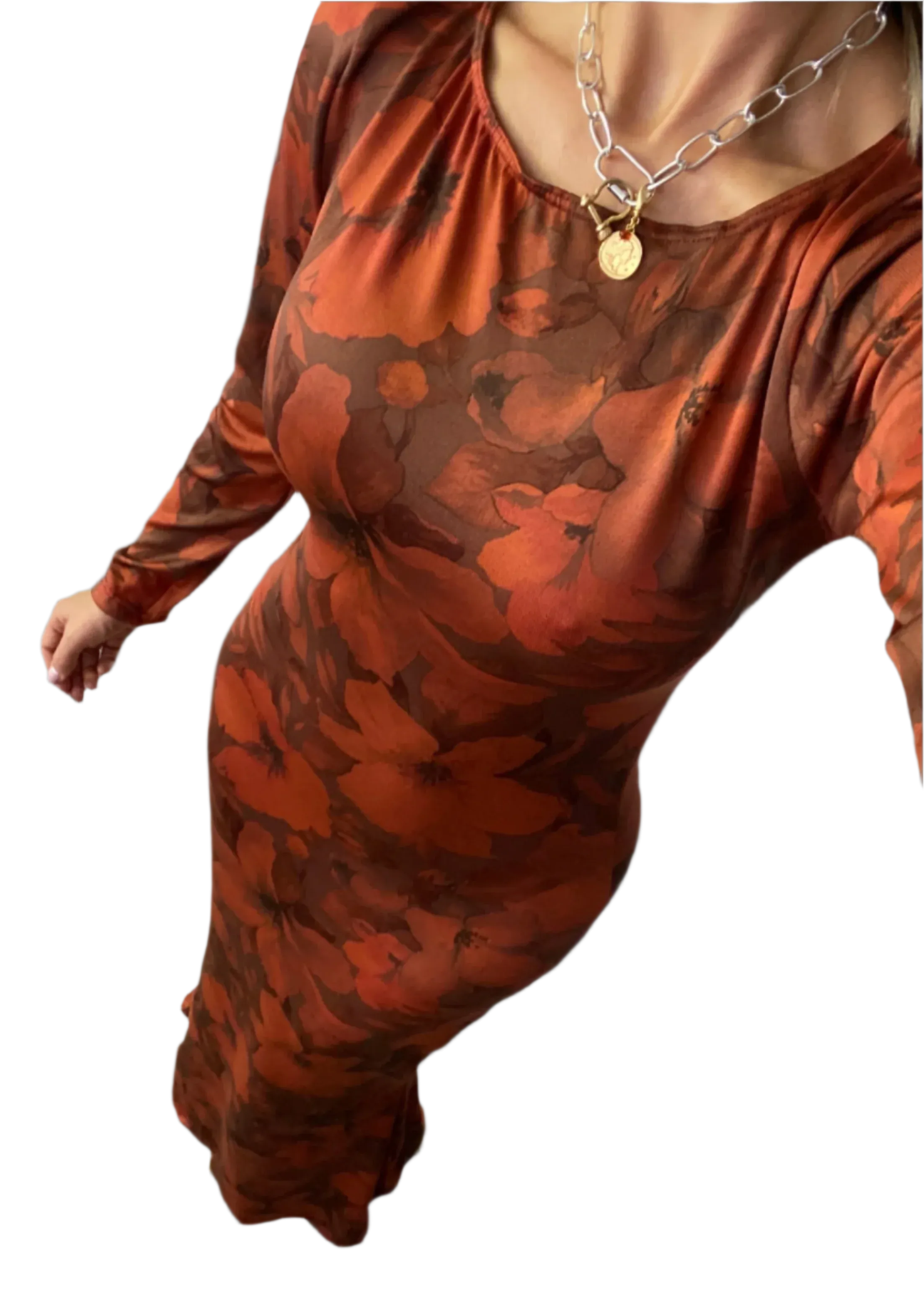 Fishtail Long Sleeve Maxi Dress in Cherry Floral
