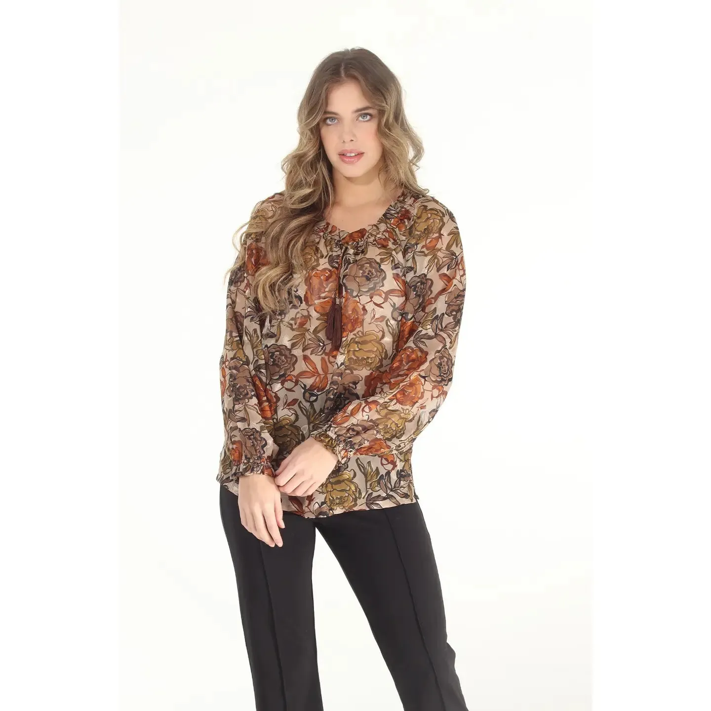 Floral Print Devore Peasant Top