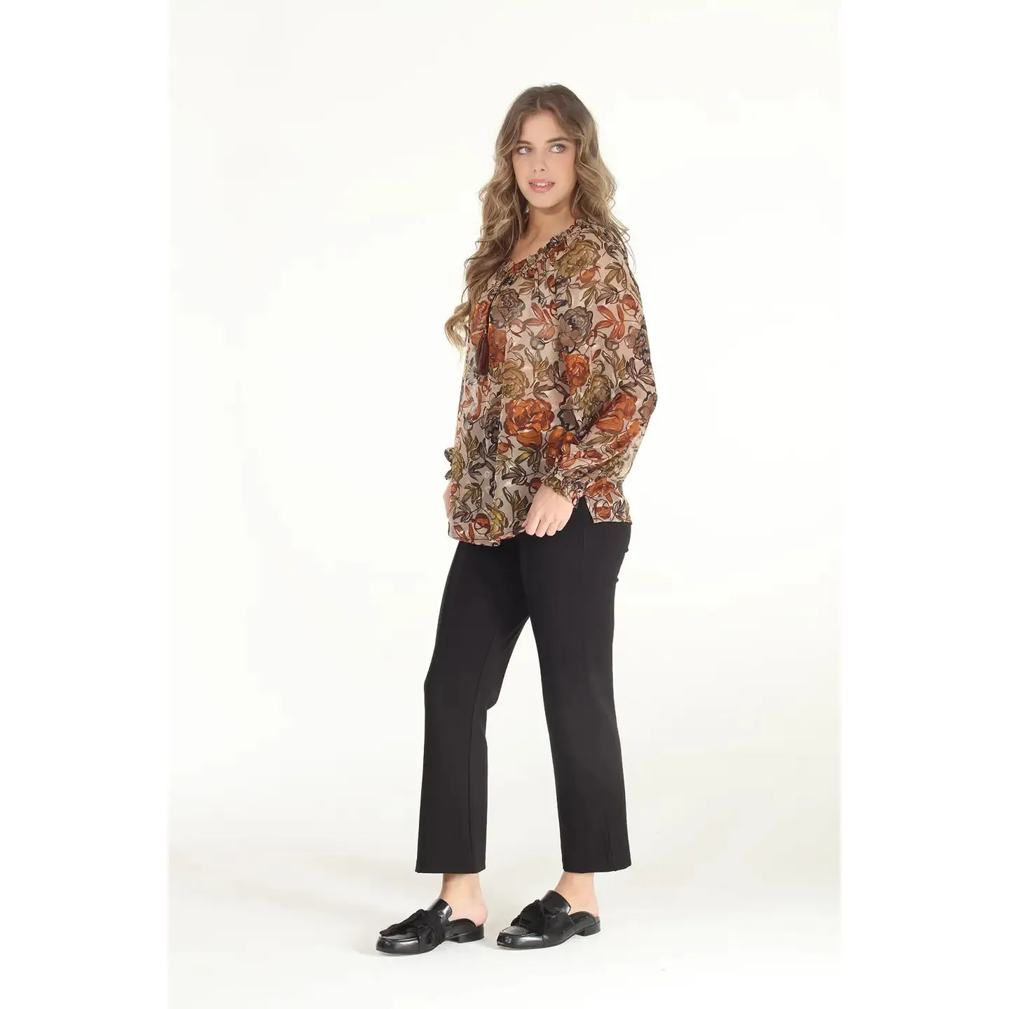 Floral Print Devore Peasant Top
