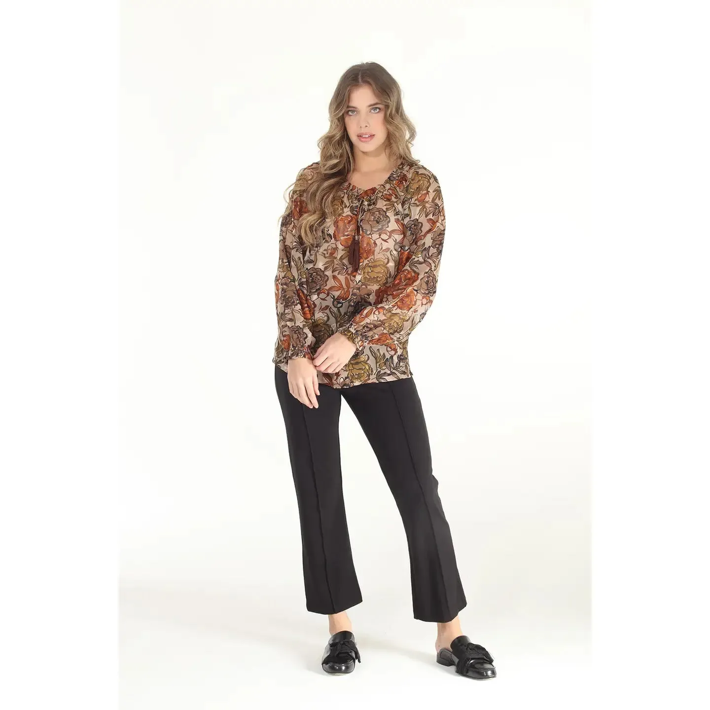 Floral Print Devore Peasant Top