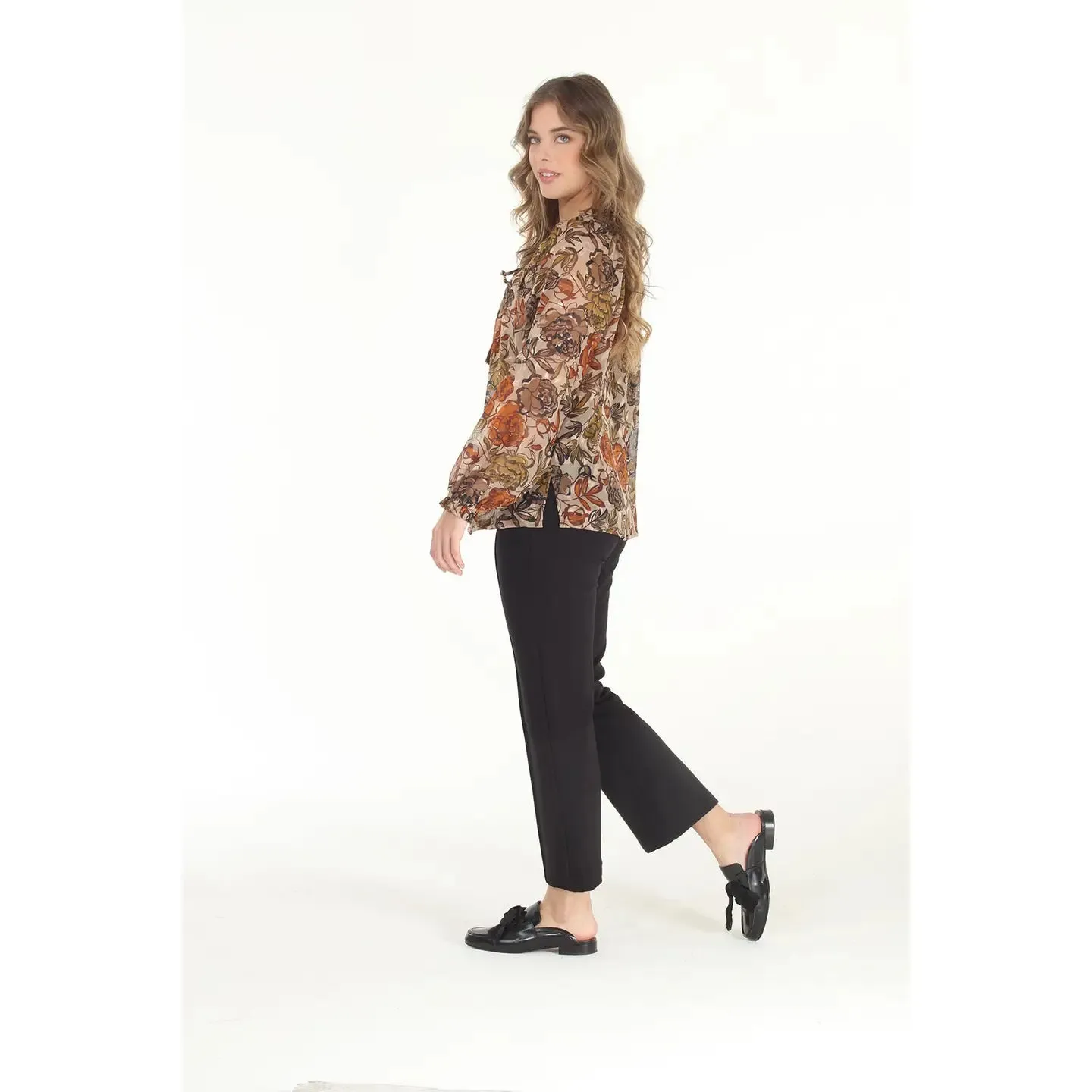 Floral Print Devore Peasant Top