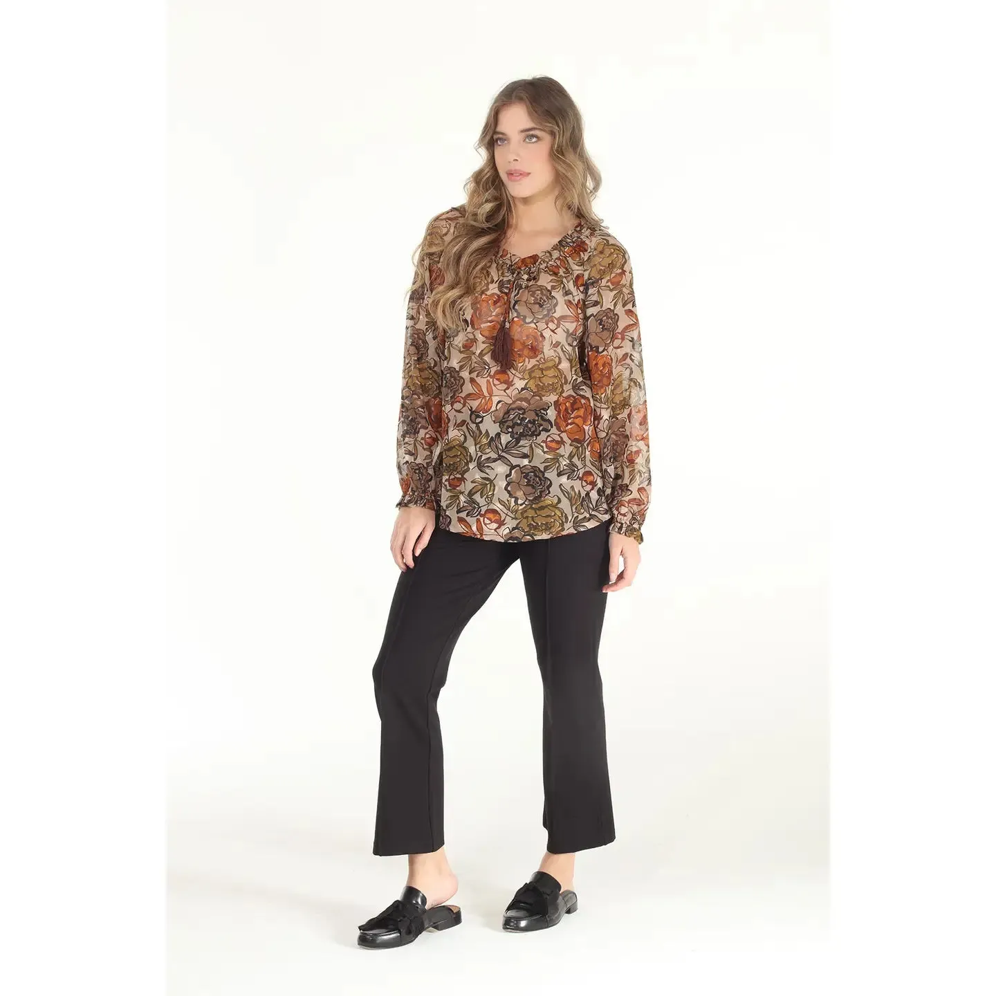Floral Print Devore Peasant Top