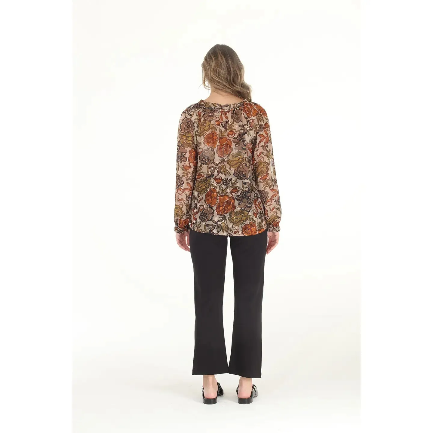 Floral Print Devore Peasant Top