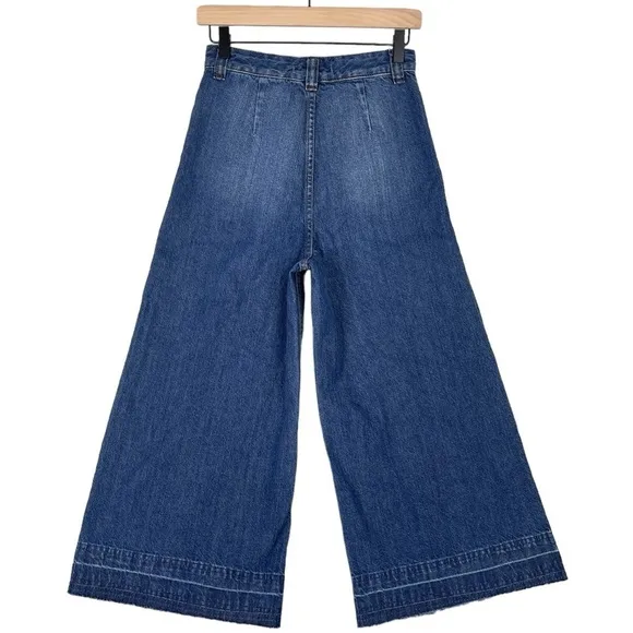 Free People Jeans Womens 25 Dusk to Dawn Wide Leg Raw Hem Crop Boho Hippie Retro