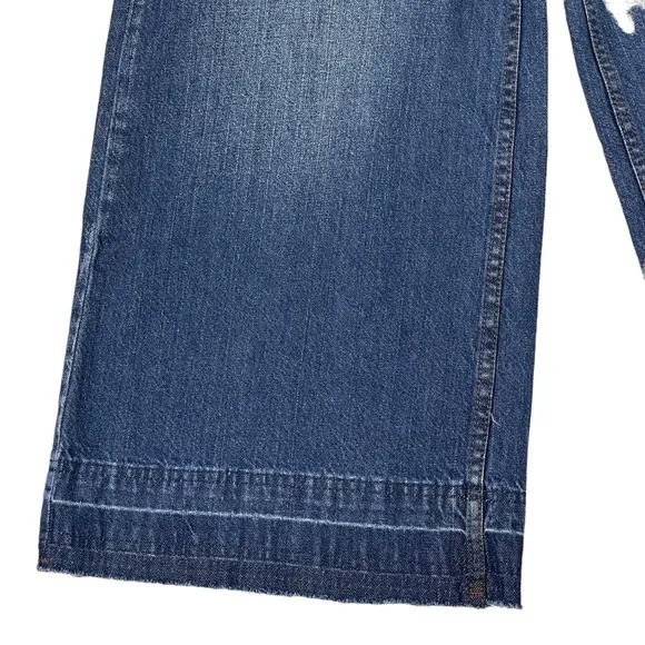 Free People Jeans Womens 25 Dusk to Dawn Wide Leg Raw Hem Crop Boho Hippie Retro
