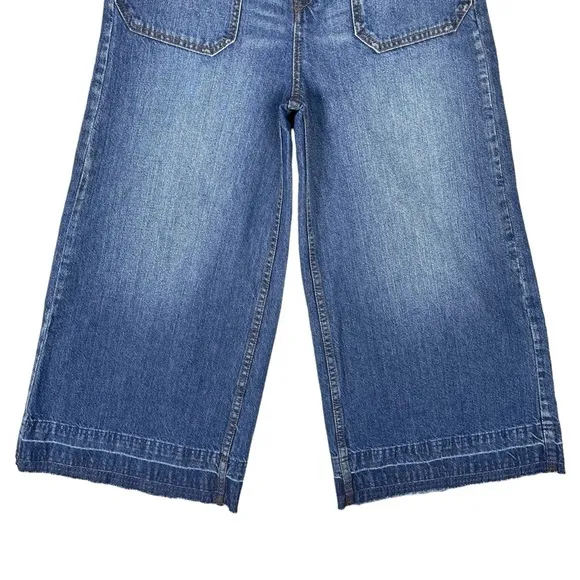 Free People Jeans Womens 25 Dusk to Dawn Wide Leg Raw Hem Crop Boho Hippie Retro