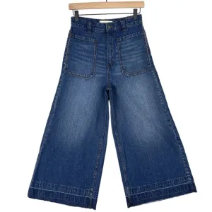 Free People Jeans Womens 25 Dusk to Dawn Wide Leg Raw Hem Crop Boho Hippie Retro