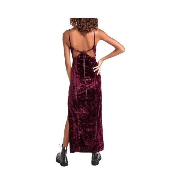 Free People Low Key Crushin’ Velvet Maxi Dress Pomegranate Wine Size S Bohemian