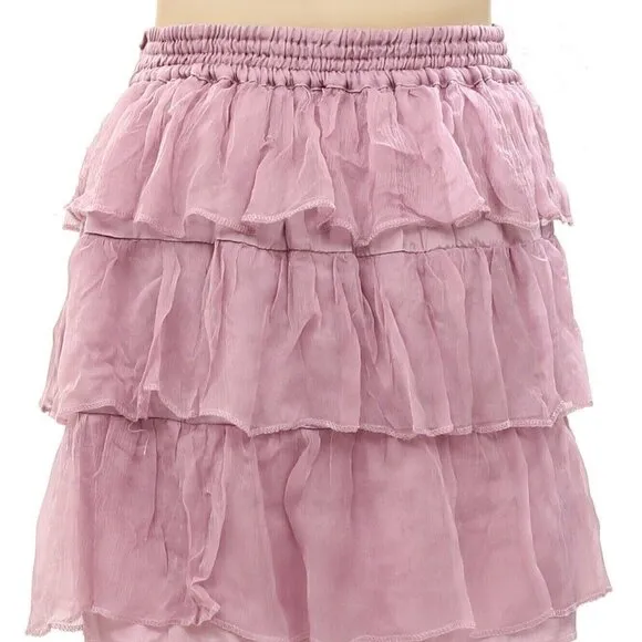 Free People Ruffle Tiered Solid Mini Skirt Purple High Waisted Smocked XS 269822