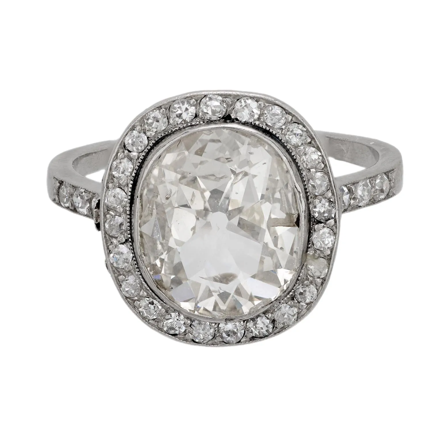 French Belle Epoque 2.50 carat old mine cut diamond platinum engagement ring