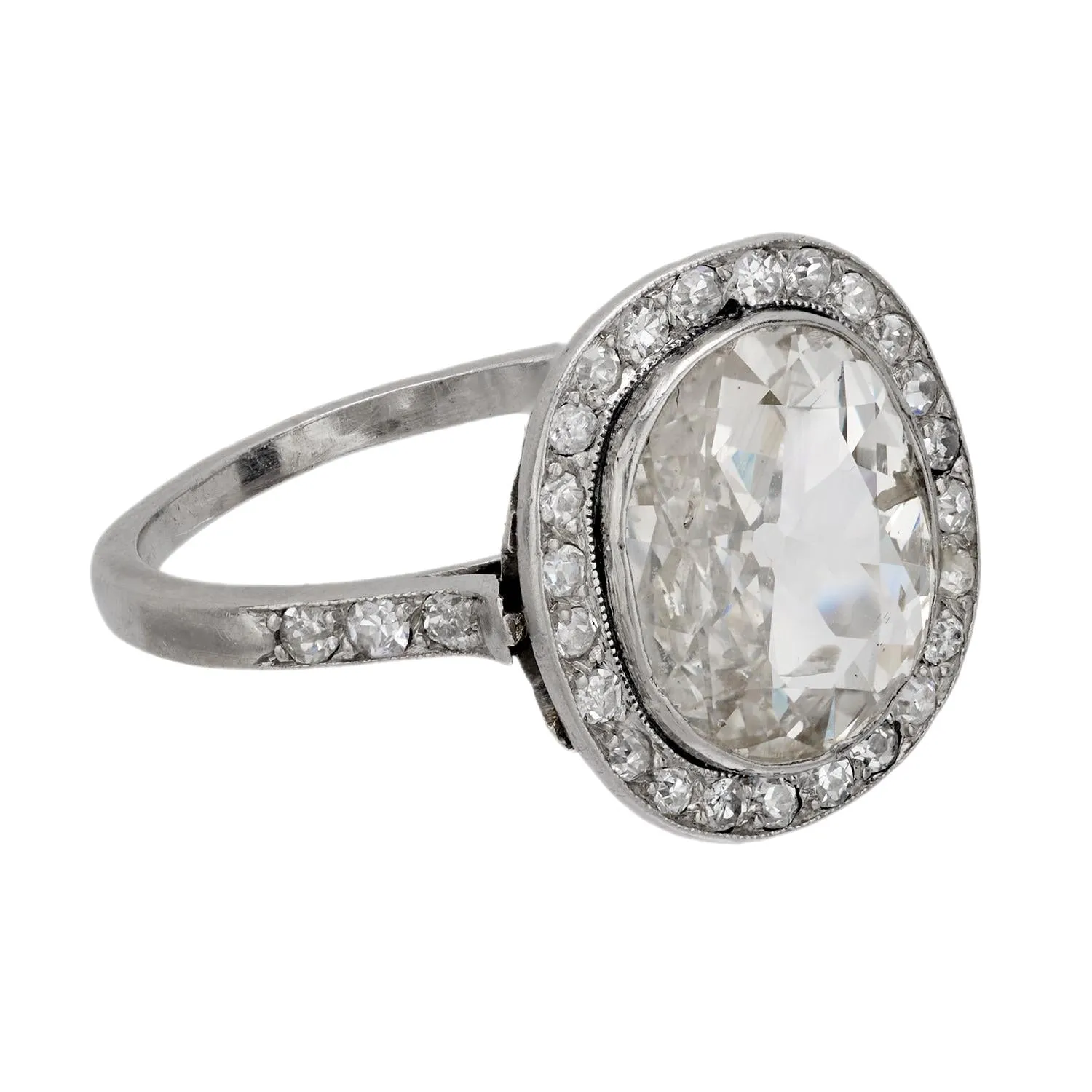 French Belle Epoque 2.50 carat old mine cut diamond platinum engagement ring