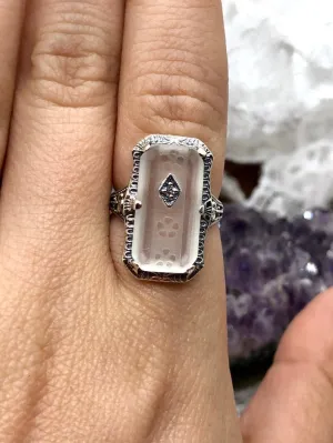 Frosted Camphor Glass Ring, Size 9.5, 1915 Vintage style, Edwardian Jewelry #D232 - Ready to Ship
