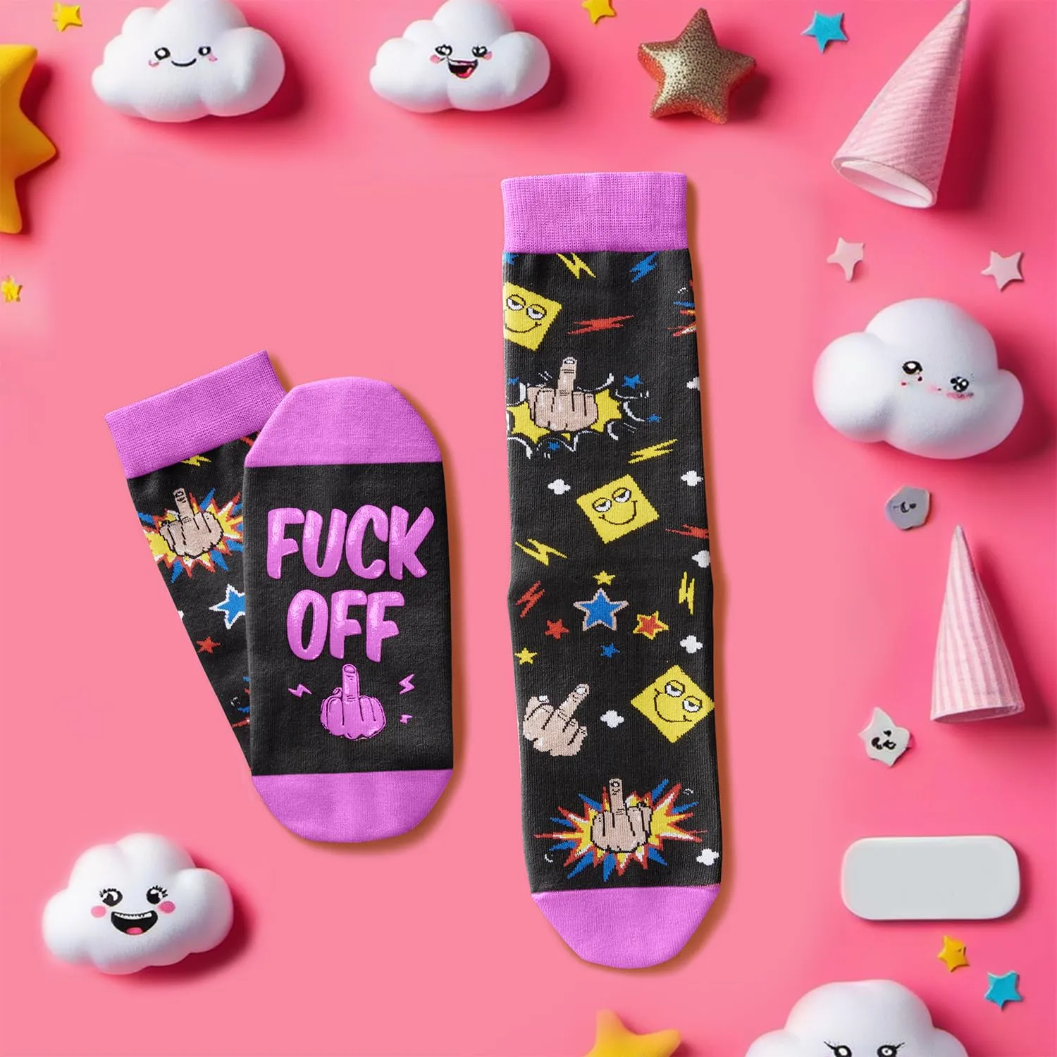 Funny Fuck Off Socks - Funky Cotton Novelty Casual Crew Socks For Women Men Dress Tube Stocking Christmas Gifts