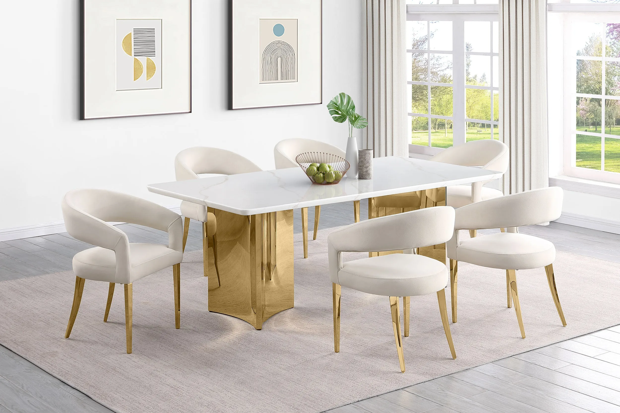 Galiano Velvet Upholstered Dining Arm Cream Beige (Set of 2)